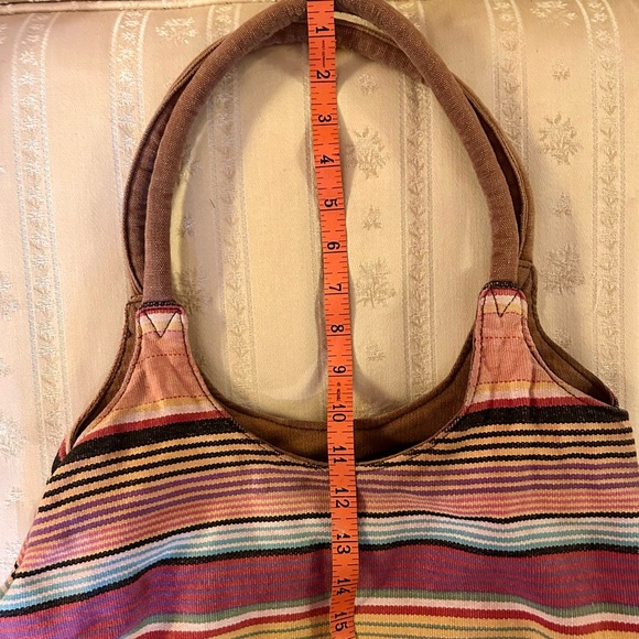 Y2K Catori Multicolor Boho Striped Shoulder Bag Tote Interior Zip Close Pockets - Picture 16 of 17